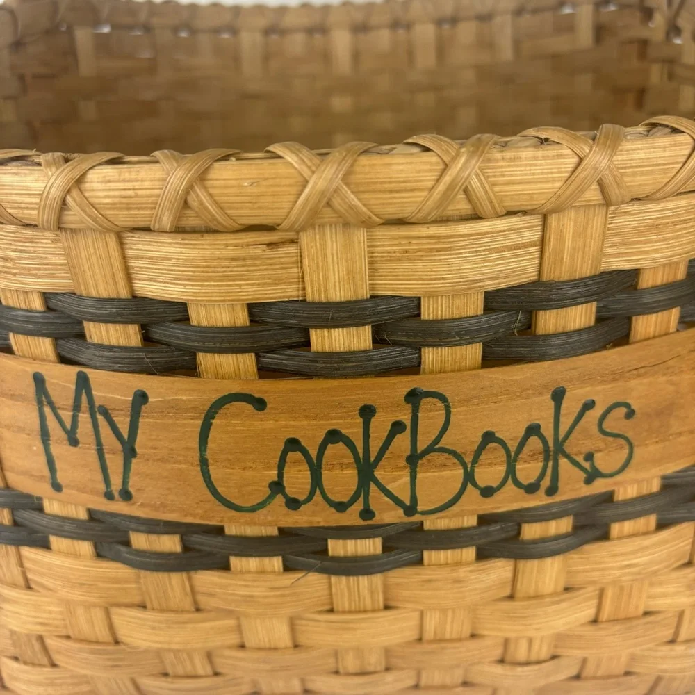 Handcrafted basket for cookbooks with handle-signed by maker